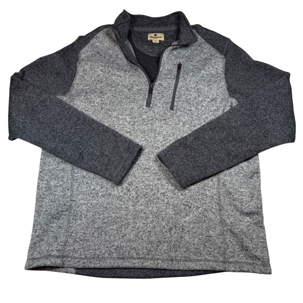 Woolrich Mens XL Quarter‎ Zip Fleece Pullover Gray Heathered Sweater Jacket